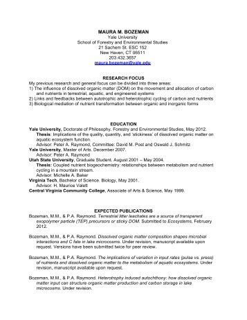 Maura Bozeman's CV 0.11 MB - Yale School of Forestry ...