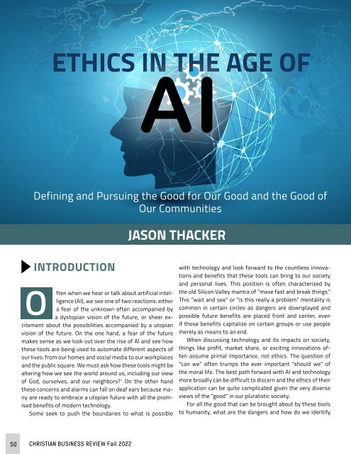 Ethics in the Age of AI by Jason Thacker (CBR 2022)