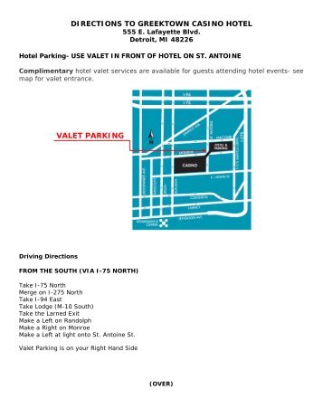 DIRECTIONS TO GREEKTOWN CASINO HOTEL VALET PARKING