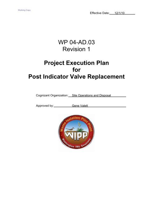 Project Execution Plan for Post Indicator Valve Replacement