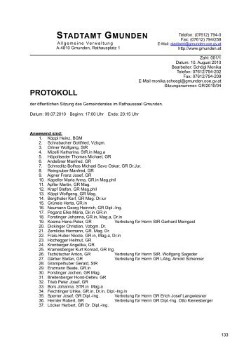 PROTOKOLL - Gmunden - Land Oberösterreich