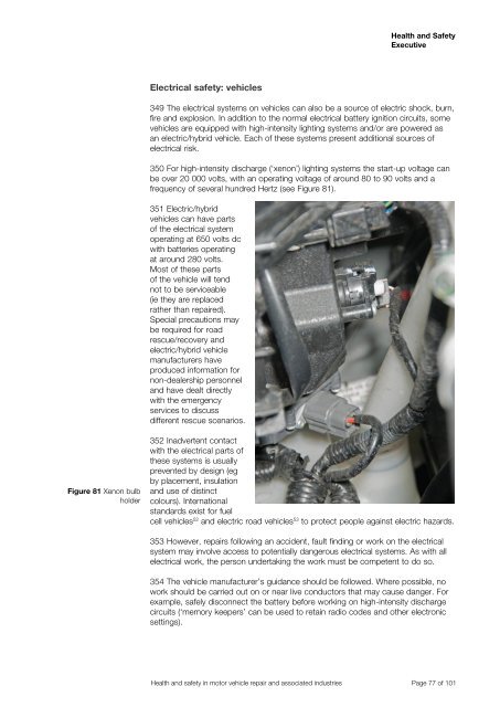 Health and safety in motor vehicle repair and associated industries