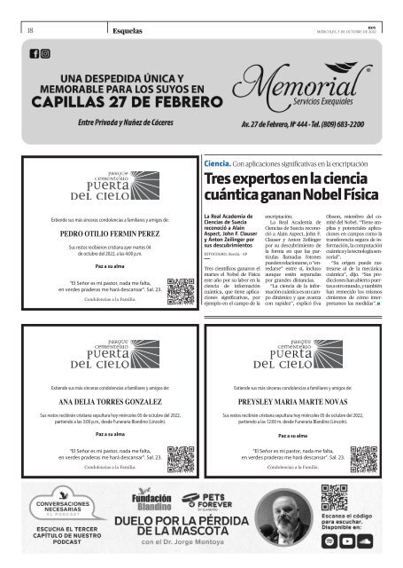 Edición impresa, miércoles 05 de octubre de 2022