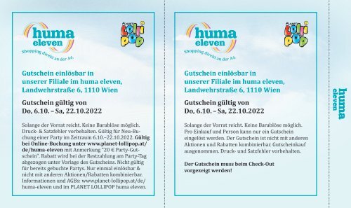 Huma Eleven Oktober Gutscheinheft