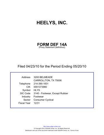 heelys, inc. form def 14a - Shareholder.com