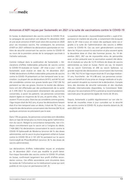 Vaccinovigilance - Effets indésirables liés à une vaccination - rapport annuel 2021