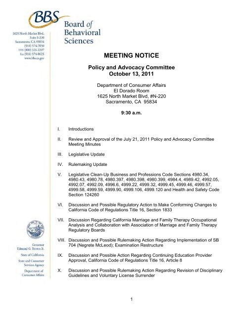 Policy and Advocacy Committee Meeting Notice - California Board ...