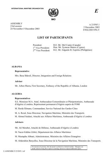 LIST OF PARTICIPANTS