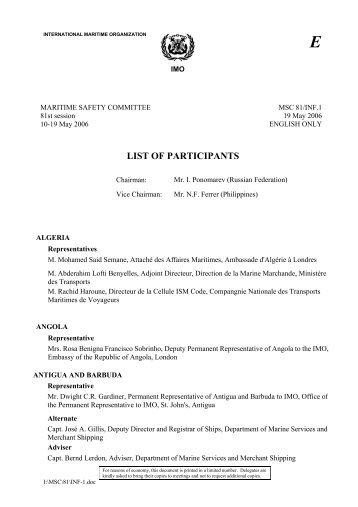 LIST OF PARTICIPANTS