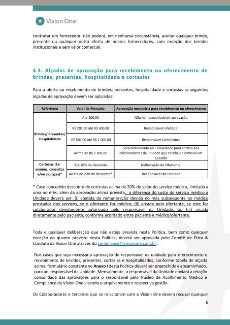 Política de Brindes, Presentes, Hospitalidade e Cortesias