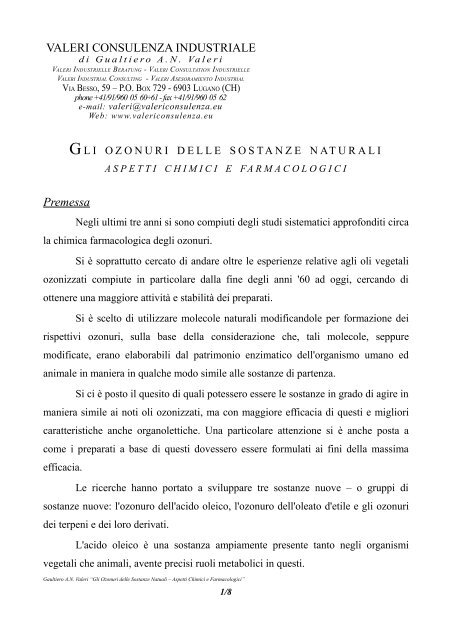 L'acido oleico ozonizzato - Valeri Consulenza Industriale