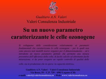 Parametri delle celle ozonogene - Valeri Consulenza Industriale