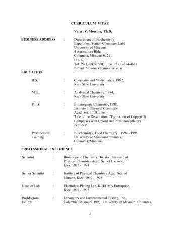 CURRICULUM VITAE Valeri V. Mossine, Ph.D. BUSINESS ...