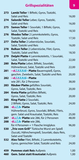 Alfa Grill Bookholzberg - Speisekarte 2023