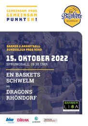 Heimspielheft der EN Baskets vs Dragons Rhöndorf, Heimspieltag 15.10.2022