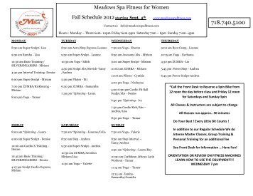 Meadows Spa Fitness for Women Fall Schedule 2012