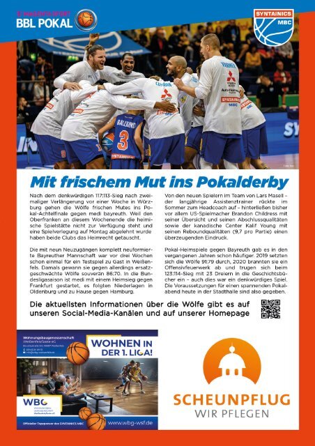 Spieltagsmagazin Pokal: SYNTAINICS MBC vs. medi bayreuth