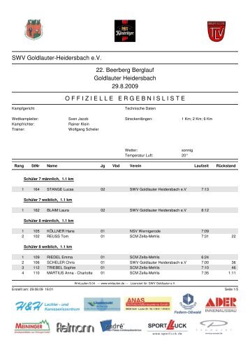 SWV Goldlauter-Heidersbach e.V. 22. Beerberg Berglauf Goldlauter ...