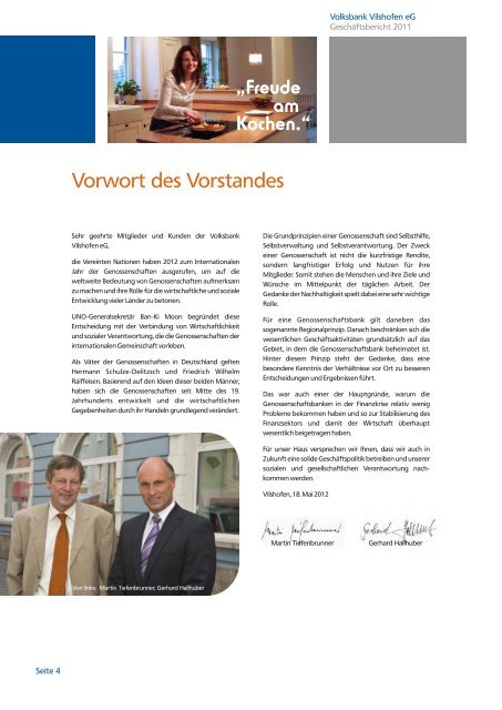 Geschäftsbericht 2011 - Volksbank Vilshofen eG