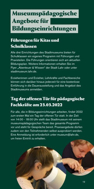 Broschüre Stadtmuseum Lahr 2022 - Zukunft braucht Geschichte