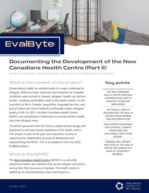 EvalByte Documenting the Development of the New Canadians Health Centre (part 2)