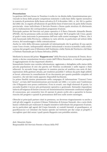 Rapporto orso 2007 - Orso - Provincia autonoma di Trento