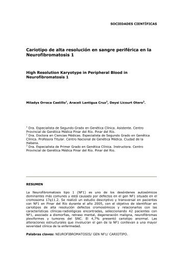 Cariotipo de alta resolución en sangre periférica en la ... - SciELO