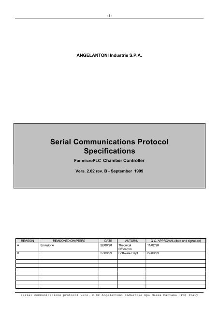 Serial Communications Protocol Specifications - Swissvacuum.com