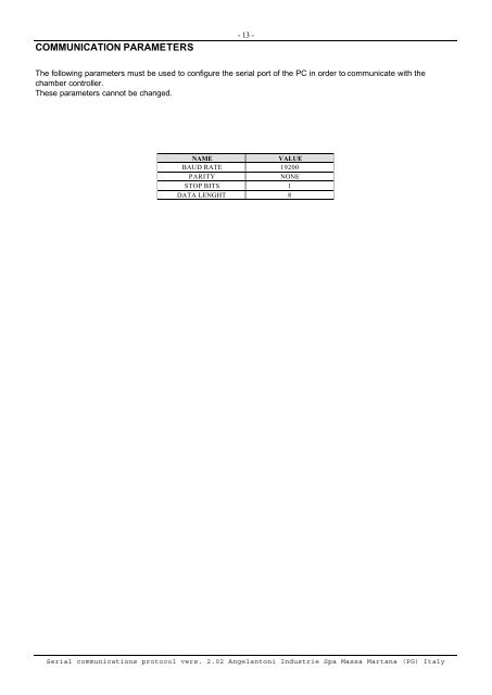 Serial Communications Protocol Specifications - Swissvacuum.com