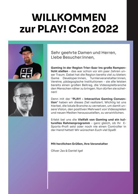 PLAY! Interactive Gaming Convention Trier (Oktober 2022) - Programm