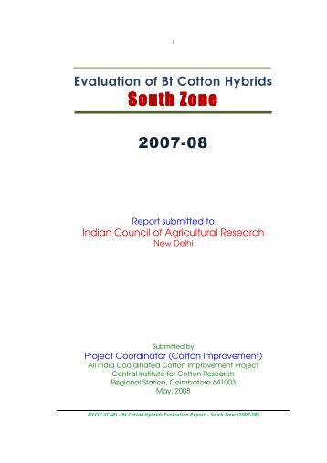 Bt Cotton Hybrids Evaluation Report – South Zone