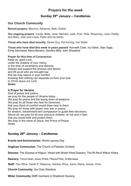 St Mary Redcliffe Church - Prayers for the week 2023 01 29