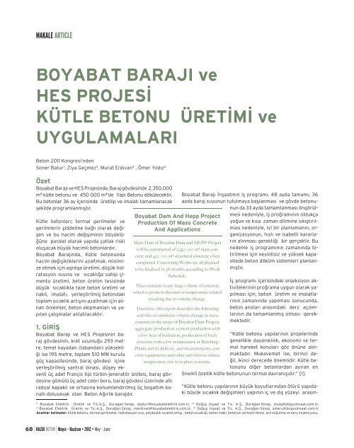 BOYABAT BARAJI ve HES PROJESİ KÜTLE BETONU ÜRETİMİ ve ...