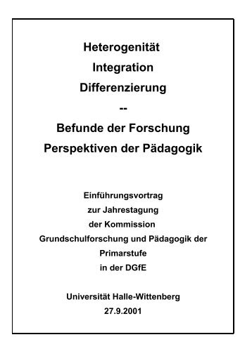 Heterogenität Integration Differenzierung -- Befunde der Forschung ...