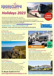 Highcliffe Coach Holidays 2023 - Jan to March