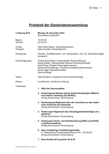 Protokoll der Gemeindeversammlung - Langendorf