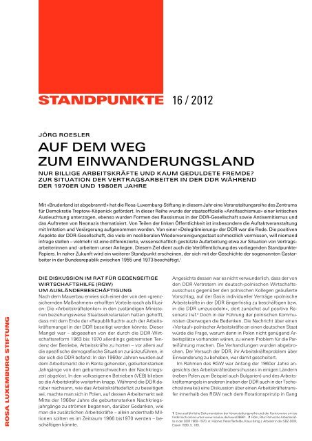 StandpunktE 16 / 2012 AUF DeM Weg ZUM eINWANDerUNgslAND