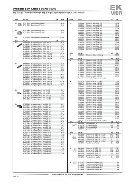 Preisliste zum Katalog - Bauspezialartikel Gesellschaft mbH EK+VIBA