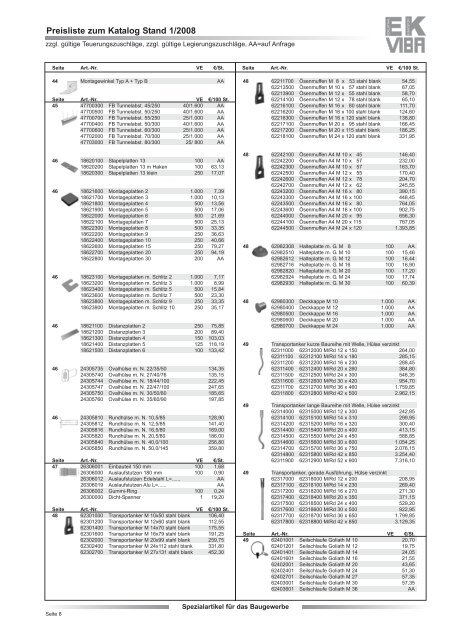 Preisliste zum Katalog - Bauspezialartikel Gesellschaft mbH EK+VIBA