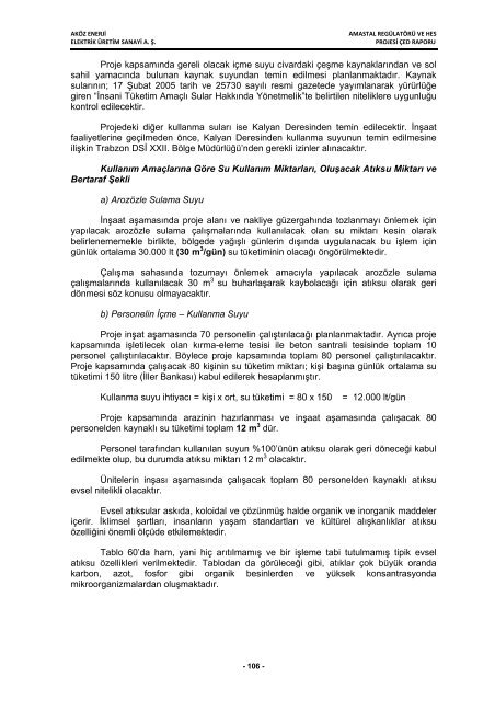 aköz enerji elektrik üretim san. a. ş. amastal regülatörü ve hes projesi