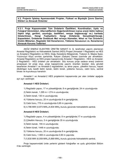 aköz enerji elektrik üretim san. a. ş. amastal regülatörü ve hes projesi