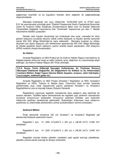 aköz enerji elektrik üretim san. a. ş. amastal regülatörü ve hes projesi