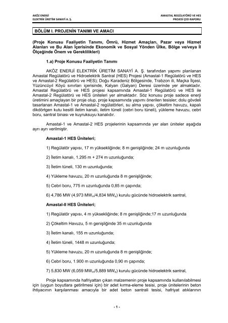 aköz enerji elektrik üretim san. a. ş. amastal regülatörü ve hes projesi