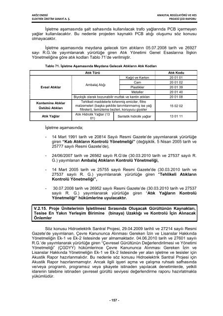 aköz enerji elektrik üretim san. a. ş. amastal regülatörü ve hes projesi