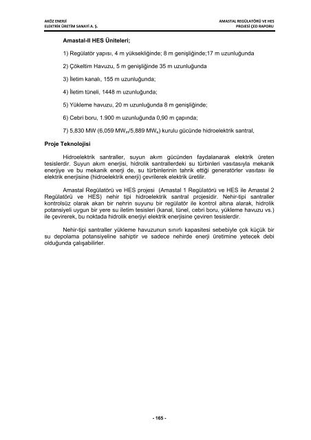 aköz enerji elektrik üretim san. a. ş. amastal regülatörü ve hes projesi