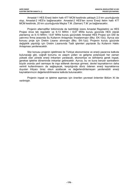 aköz enerji elektrik üretim san. a. ş. amastal regülatörü ve hes projesi