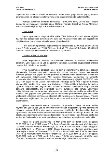 aköz enerji elektrik üretim san. a. ş. amastal regülatörü ve hes projesi