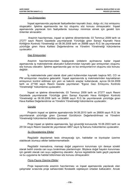 aköz enerji elektrik üretim san. a. ş. amastal regülatörü ve hes projesi