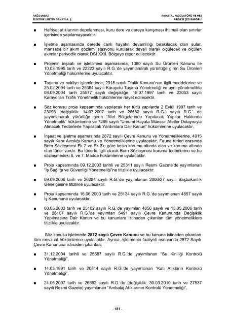 aköz enerji elektrik üretim san. a. ş. amastal regülatörü ve hes projesi