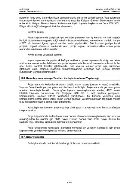 aköz enerji elektrik üretim san. a. ş. amastal regülatörü ve hes projesi